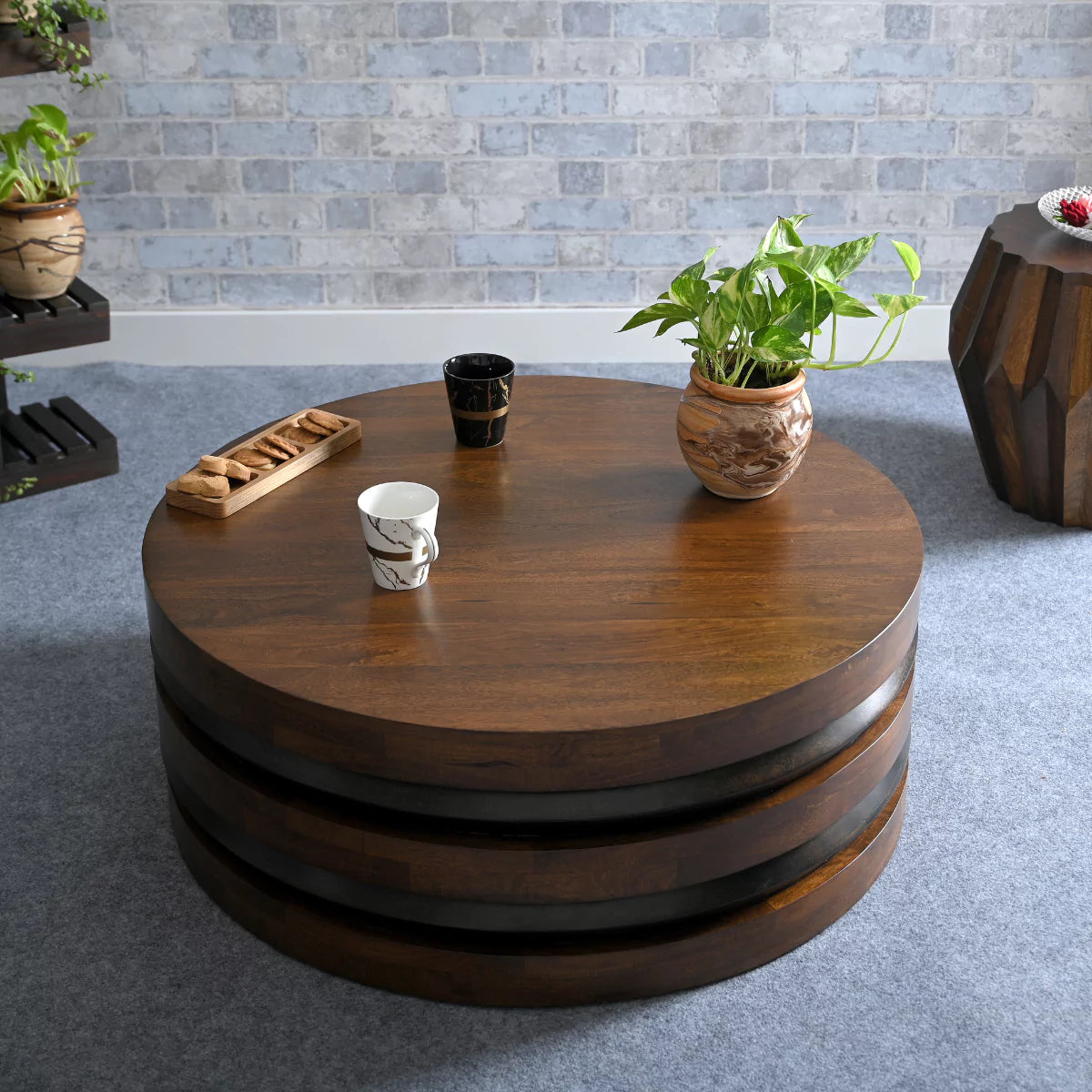 Bistripe Solid Wood Contemporary 90 CM Round Coffee Table