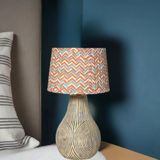 Artiglo Patterned Natural Mango Wood Table Lamp with Bulb (Without Shade)