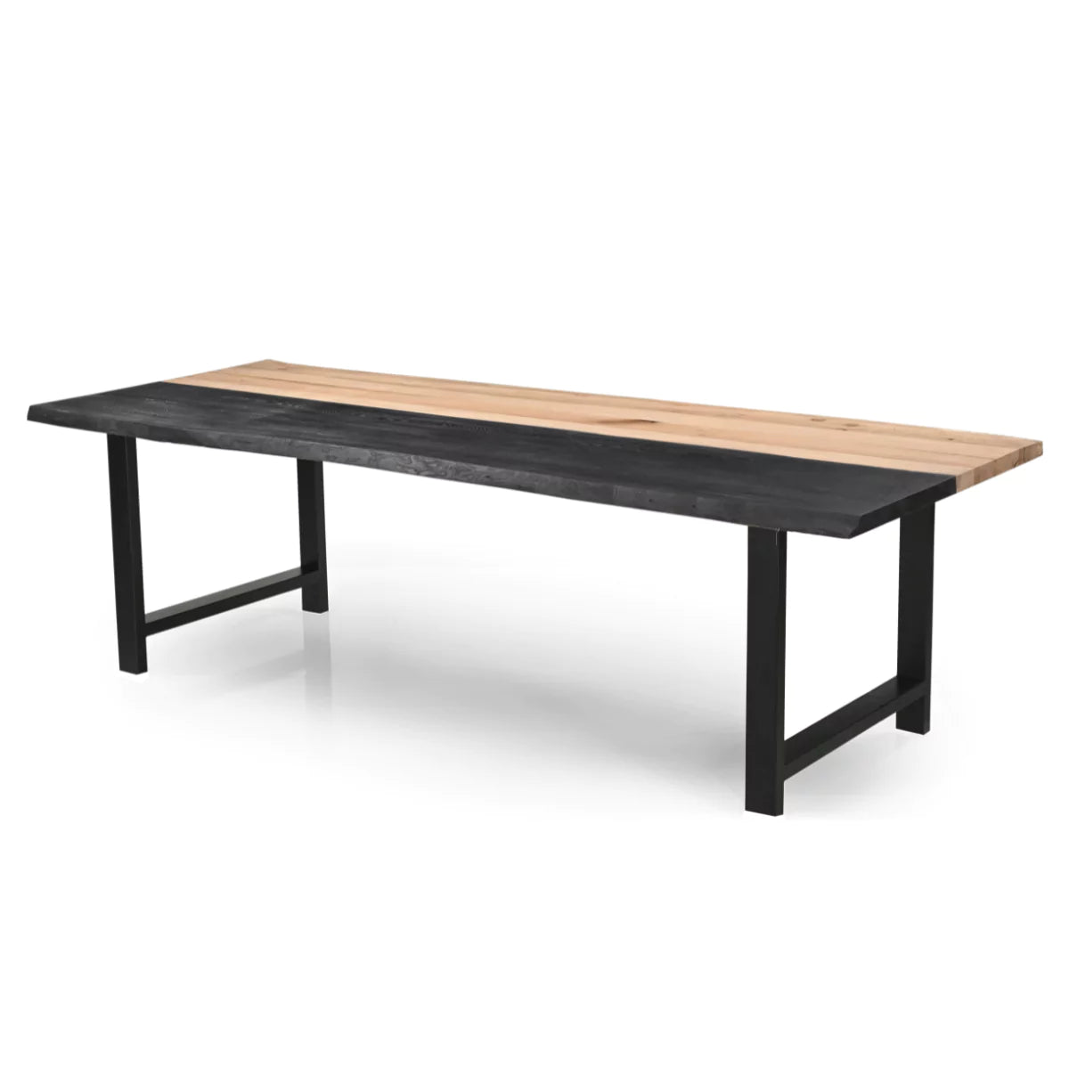 Contrario Solid Wood Large Live Edge 8 Seater Dining Table With Black Metal Legs