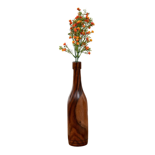 Decorative Bottle-Shaped Tall Brown Wooden Table Vase.