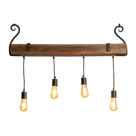 FlexiGlo Rustic Reclaimed Wood 4 Bulb Chandelier with Adjustable Wire