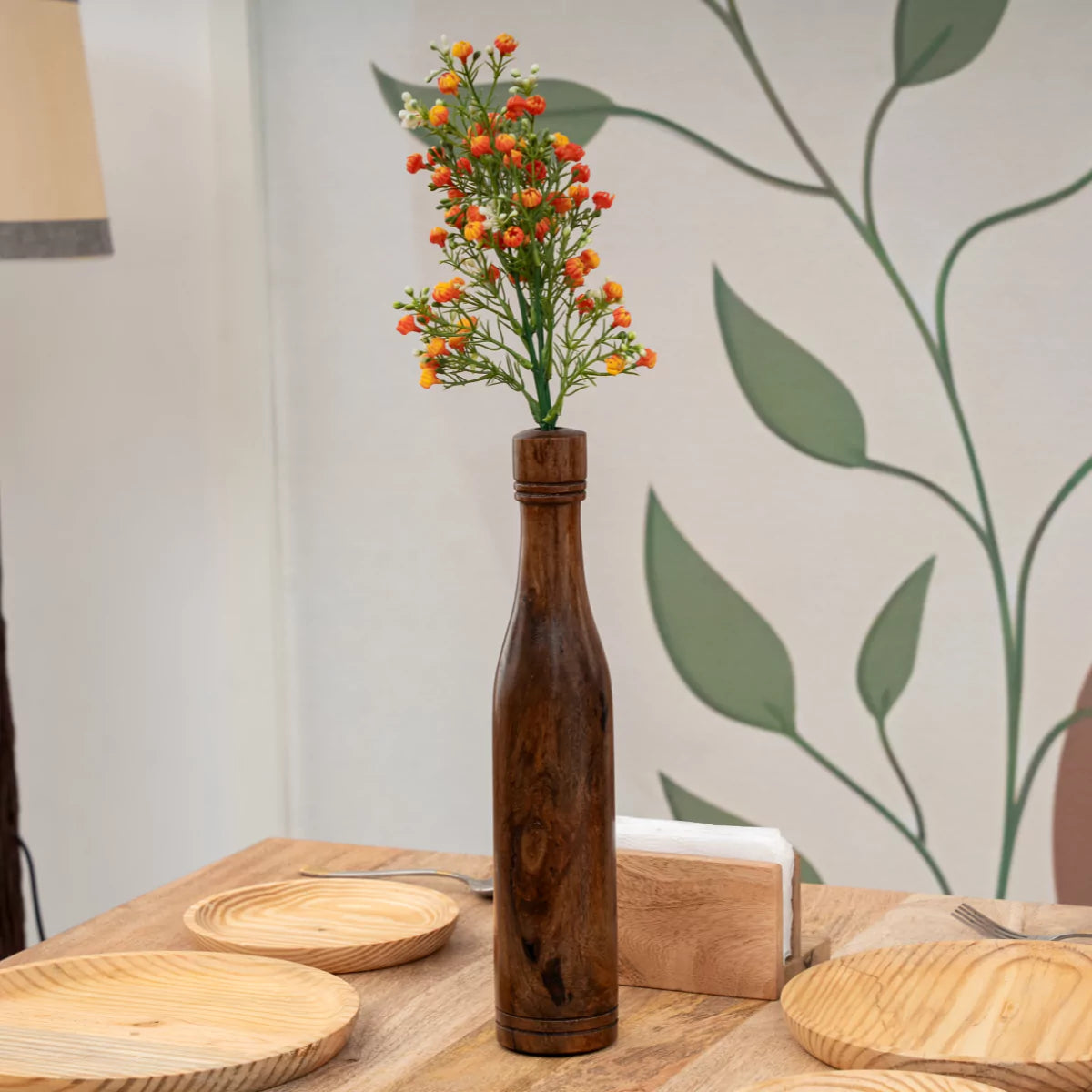 Florora Bottle-Shaped Tall Wooden Vase for Table.