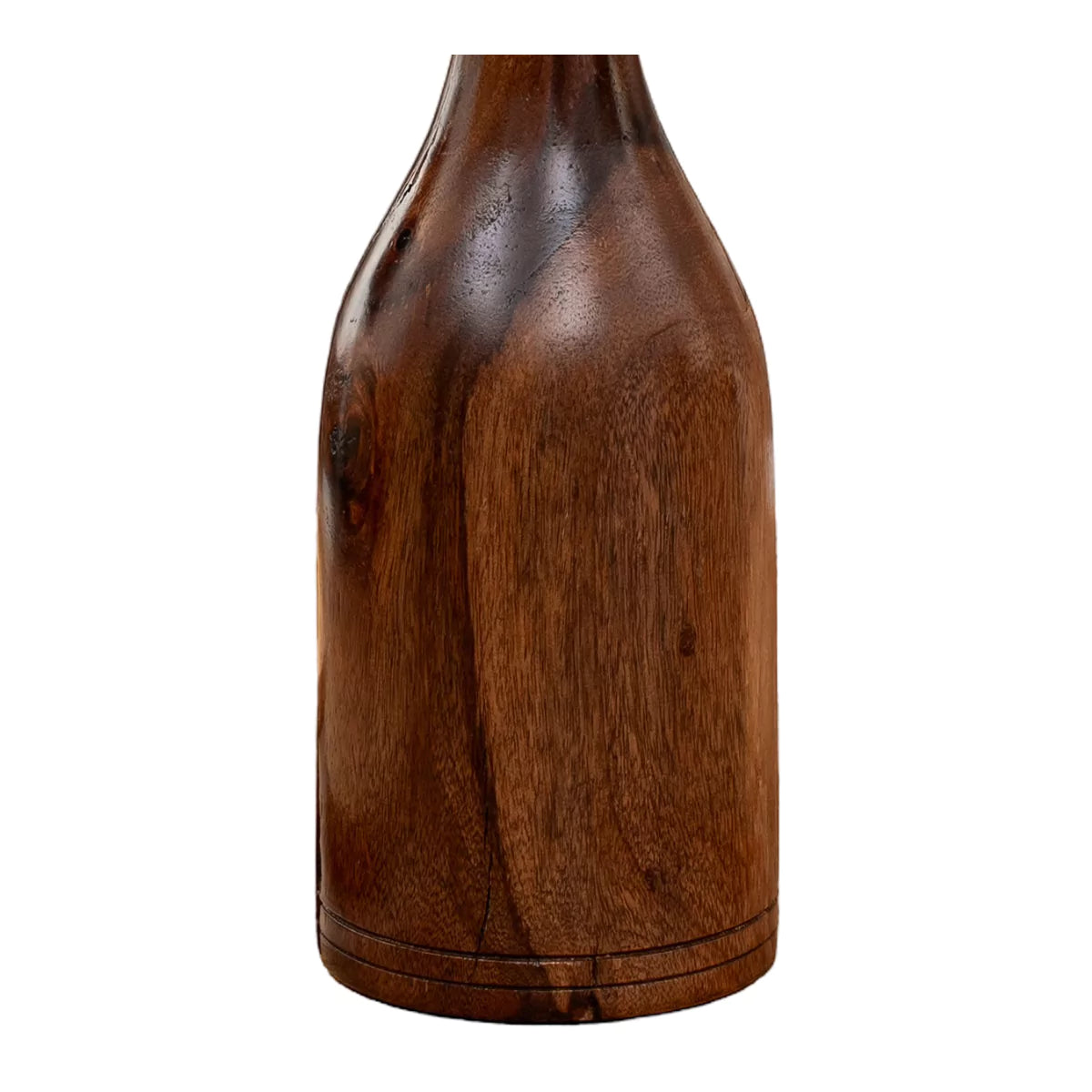 GrainFlow Small Bottle-Shaped Brown Wooden Vase.