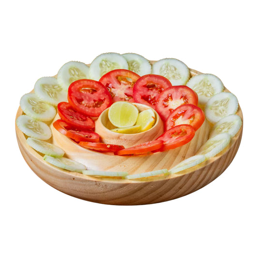 Maajeesa Solid Wood Round Wooden Platter for Salad