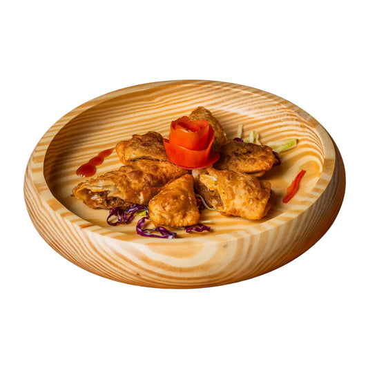 Majeesa Solid Pine Wood Shallow Depth Rustic Round Serving Platter