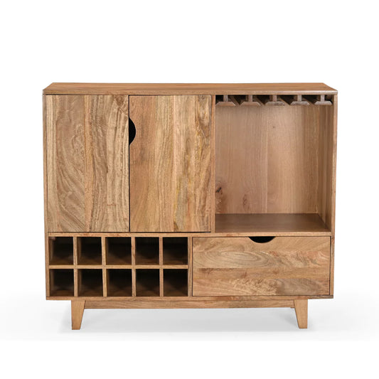 Mangonique Solid Wood Rustic Bar Cabinet