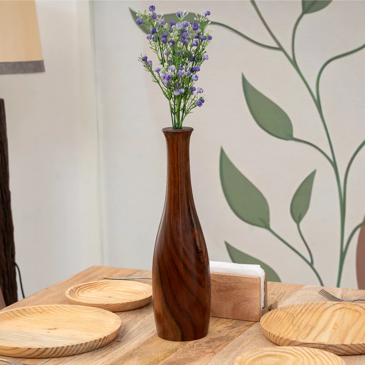 Modern Slim Neck Tall Wooden Vase for Table.