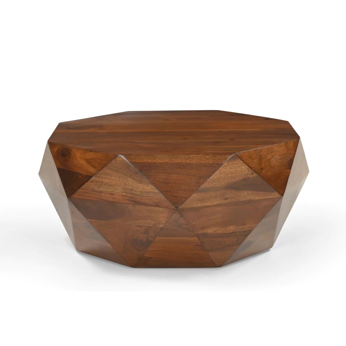 Prismora Solid Wood Modern Round Geometric Coffee Table