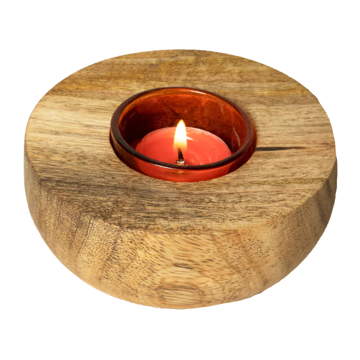 Round Rustic  Handcrafted Wooden Tealight Candle Holder.