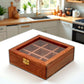 Traditional Brown Multi Purpose Wooden Spice Box for Kitchen with 9 Partitions.