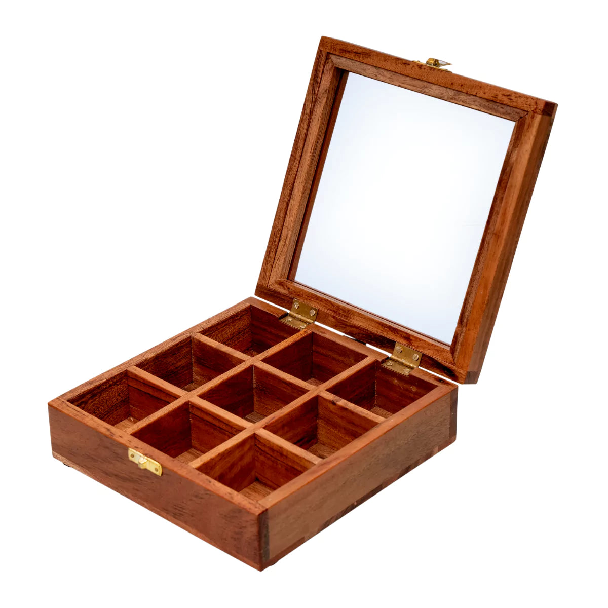 Traditional Brown Multi Purpose Wooden Spice Box for Kitchen with 9 Partitions.