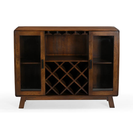 Trove Solid Wood Rustic Glass Doors Bar Cabinet