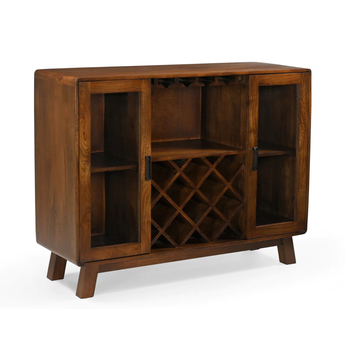 Trove Solid Wood Rustic Glass Doors Bar Cabinet