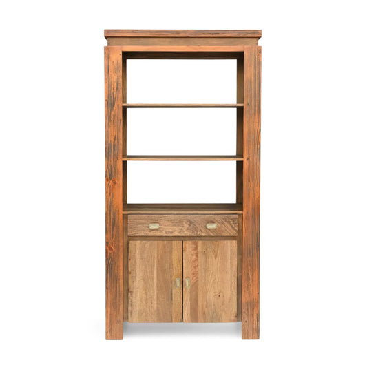 Twonique Solid Wood Rustic Tall Bookcase With Storage