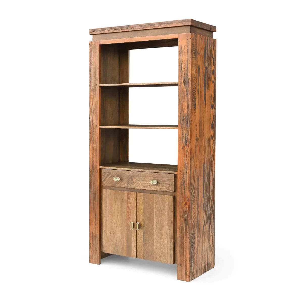 Twonique Solid Wood Rustic Tall Bookcase With Storage