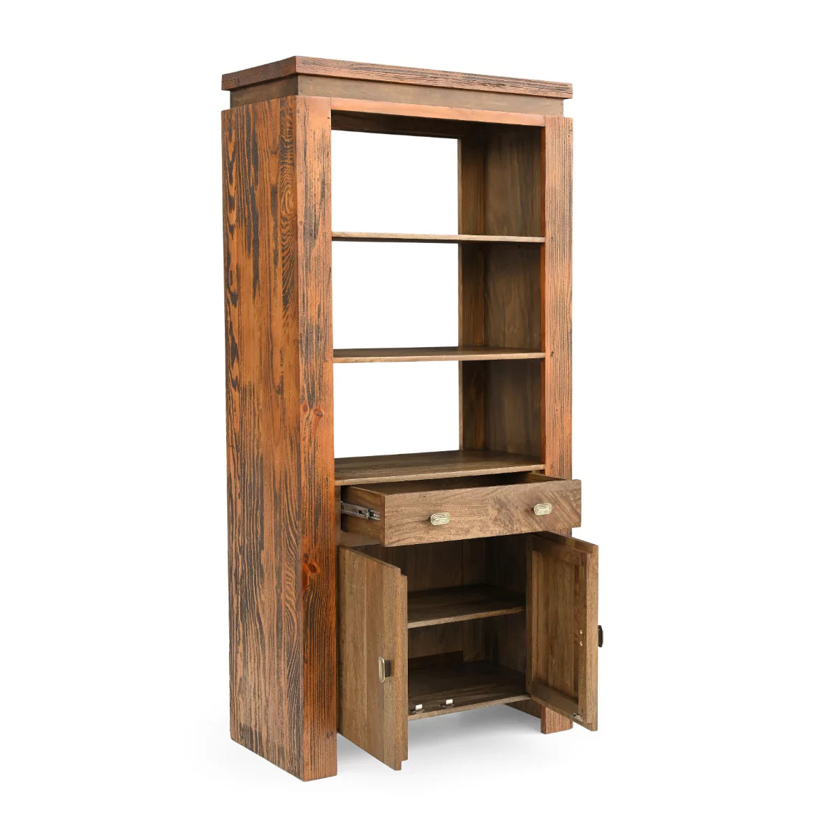 Twonique Solid Wood Rustic Tall Bookcase With Storage